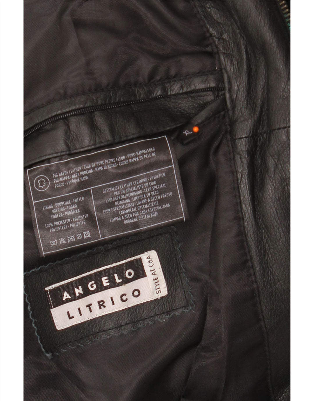 ANGELO LITRICO Herre Læderjakke UK 42 XL Sort Læder