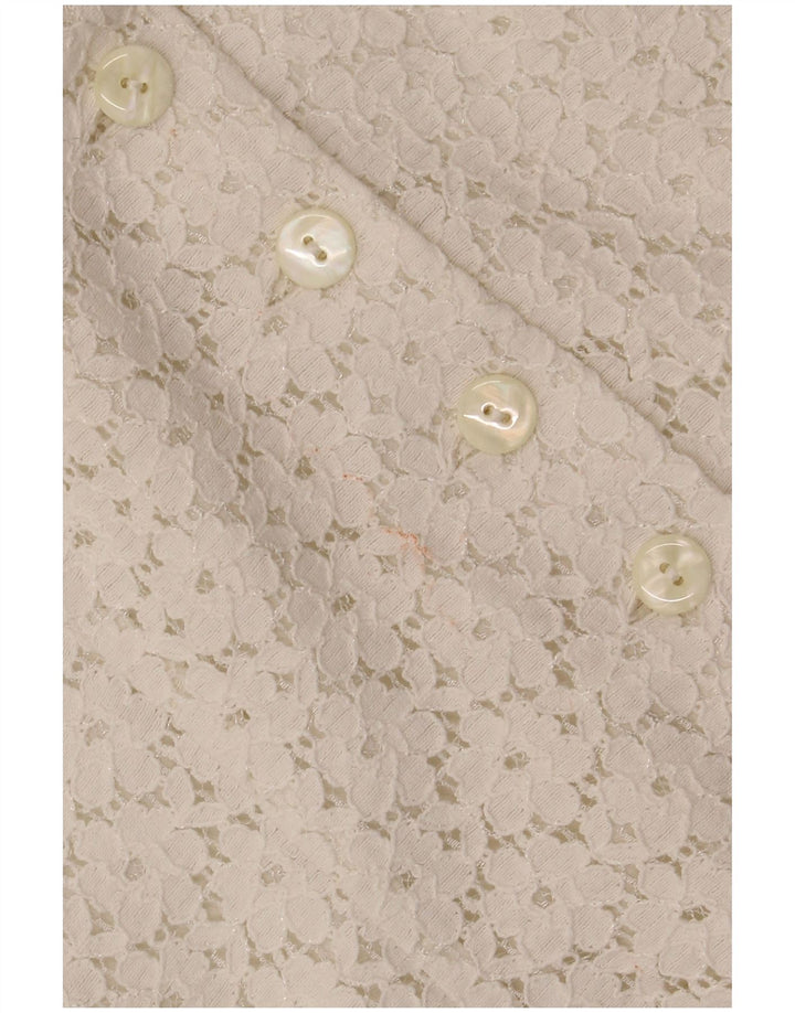 VINTAGE Womens Crop kortærmet skjortebluse IT 46 Large Off White Floral