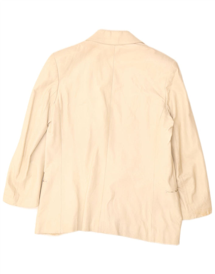Vintage Dame Dobbeltradet Læder Blazer Jakke UK 12 Medium Beige