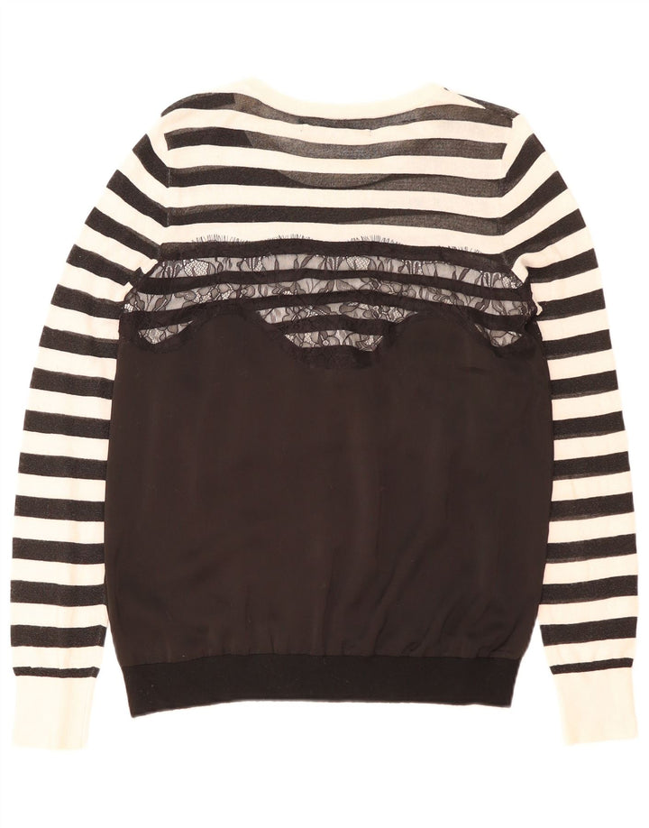 Guess Womens Boat Neck Jumper Sweater UK 8 Lille sort stribet polyester