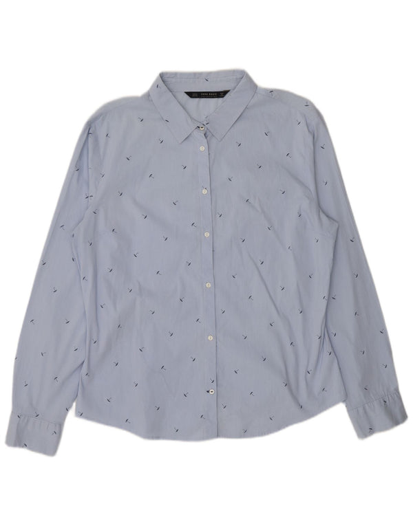 Zara kvinders abstrakt mønster skjorte UK 18 XL Blå