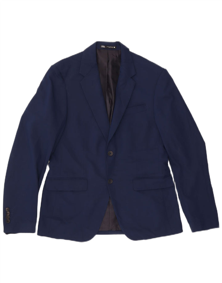 Zara Herre 2-knaps blazerjakke EU 50 Medium Navyblå Polyester