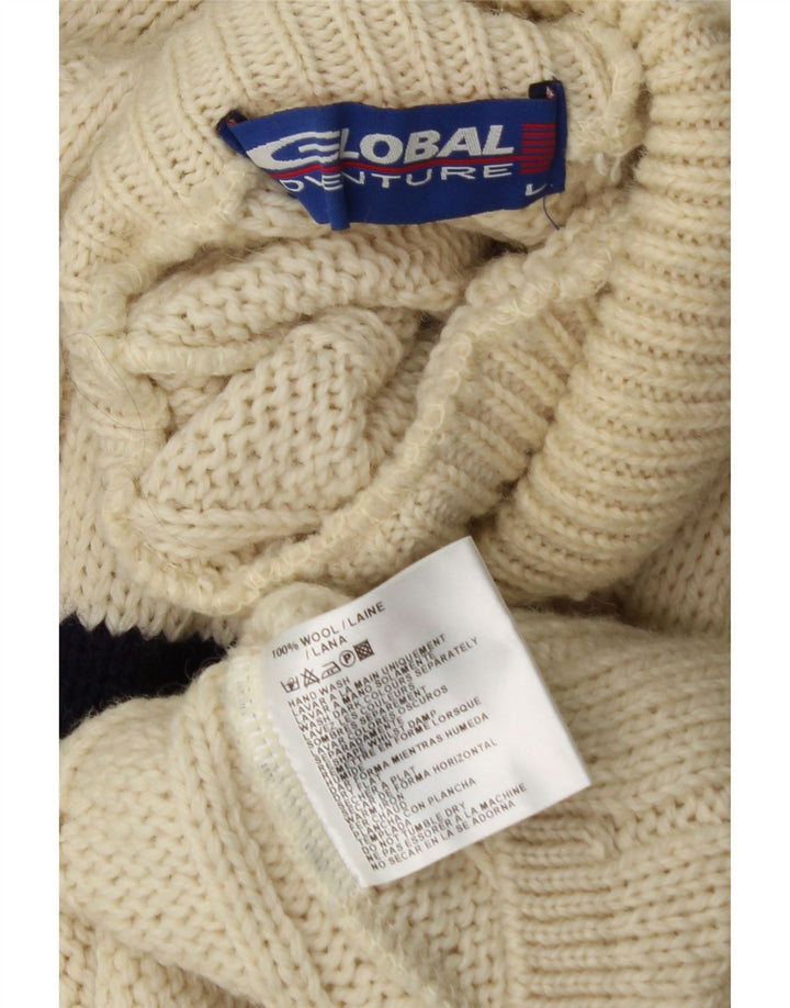 VINTAGE Herre Turtle Neck trøje Sweater Large Off White stribet uld