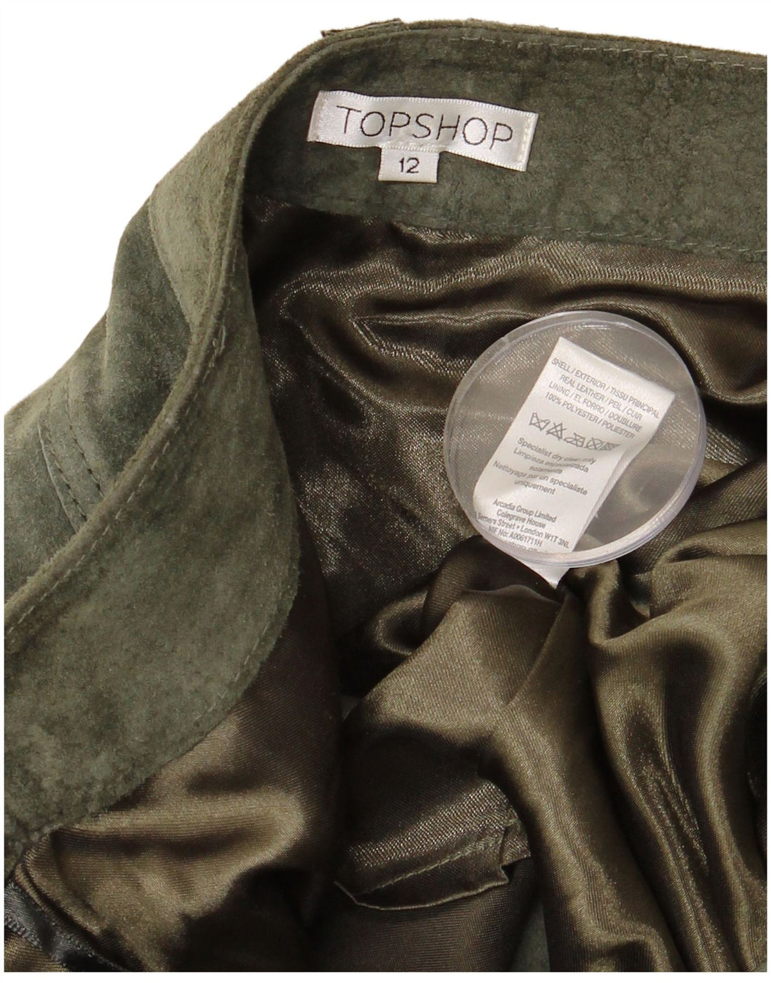 TOPSHOP Dame ruskindsnederdel UK 12 Medium W32 Khaki Læder