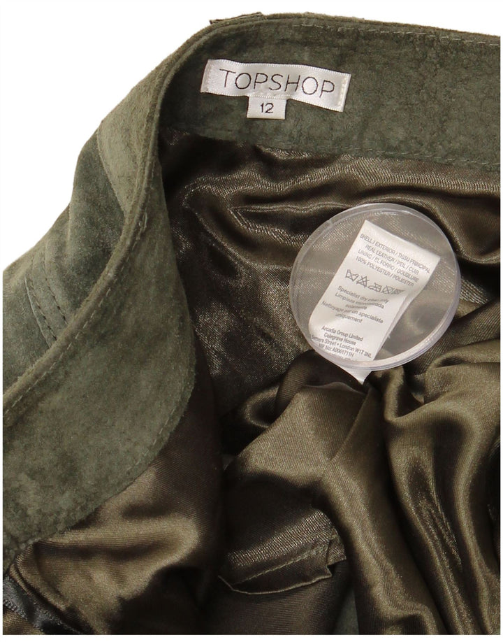 TOPSHOP Dame ruskindsnederdel UK 12 Medium W32 Khaki Læder