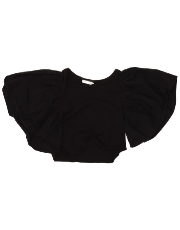 Zara Womens Crop Batwing Bluse Top UK 12 Medium Black