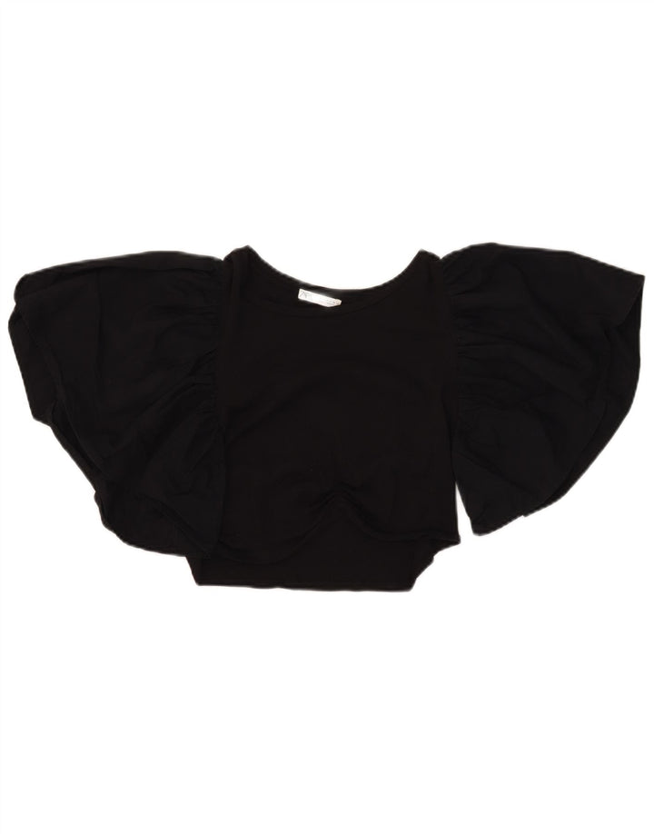 Zara Womens Crop Batwing Bluse Top UK 12 Medium Black