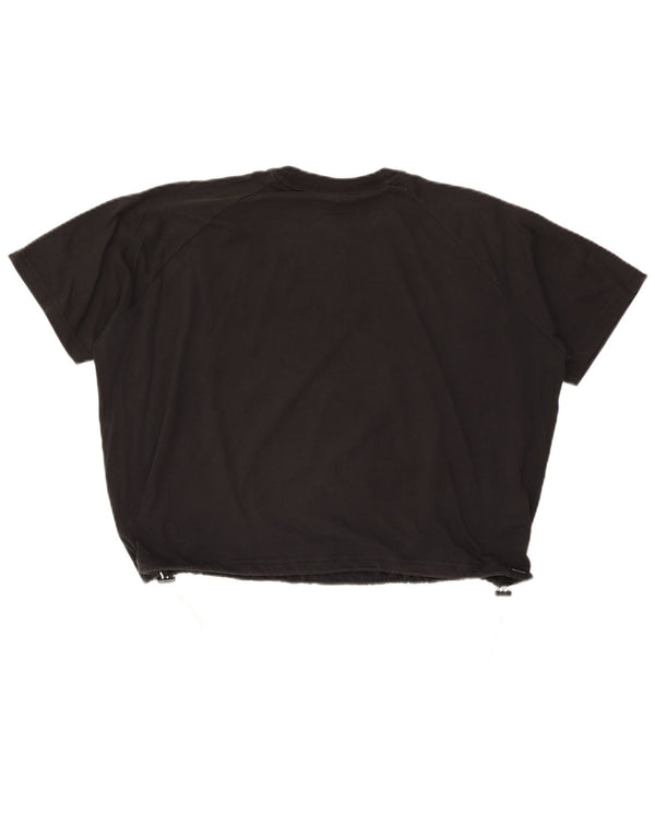 Adidas Womens Crop Oversized grafisk T-shirt top UK 10 Small Black Bomuld