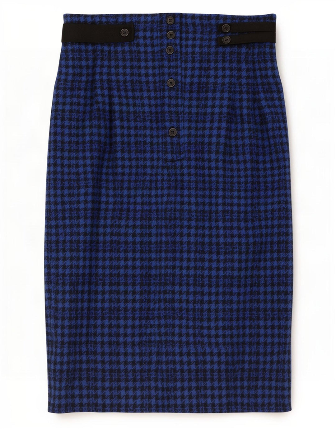 Vintage midi-nederdel til kvinder IT 42 Medium W28 Blå Houndstooth-uld