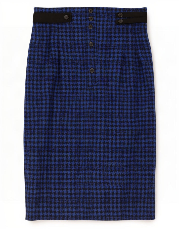 Vintage midi-nederdel til kvinder IT 42 Medium W28 Blå Houndstooth-uld
