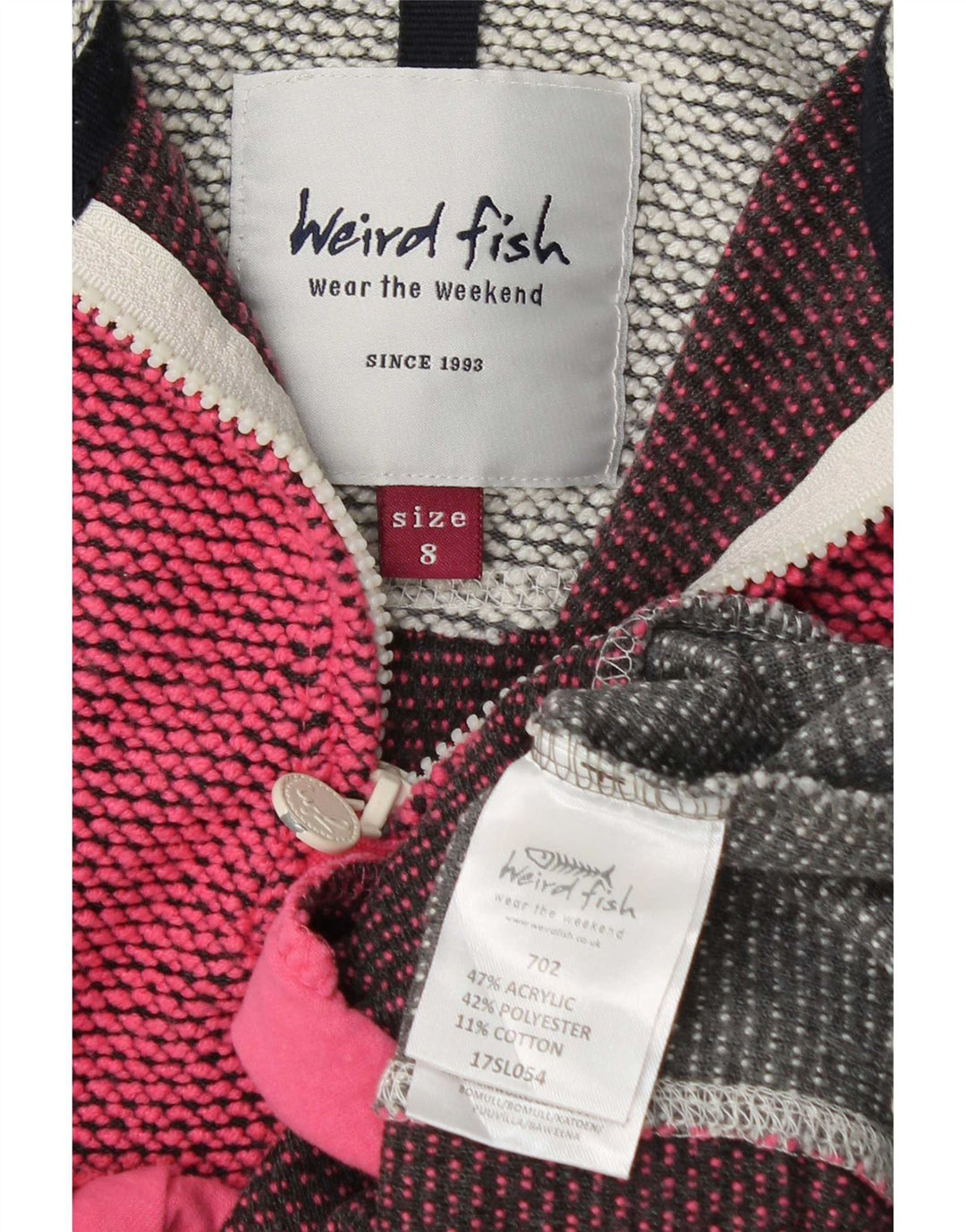 Weird Fish Dame Grafisk Sweatshirt Jumper UK 8 Small Pink Colourblock