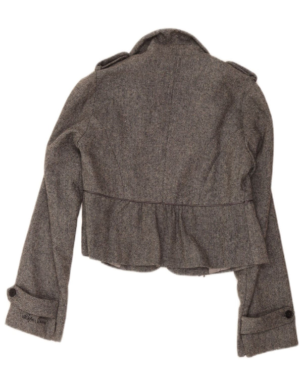 PEPE Jeans Dame Military Crop Blazer Jacket UK 12 Medium Grey Classic