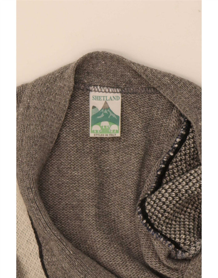 Shetland Herre Cardigan Sweater Medium Grey Geometrisk Uld