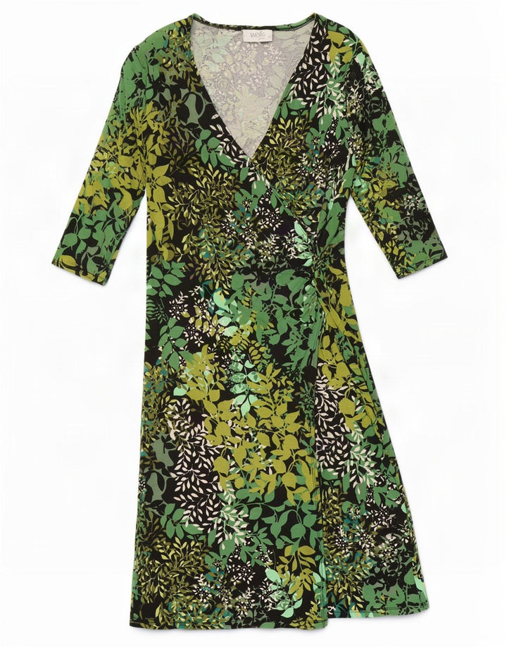 Wallis Petite 3/4 ærmer basiskjole til kvinder UK 8 Small Green Floral Viscose