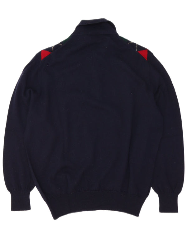 Trussardi Herre Polo Neck Jumper Sweater Large Navy Blue Argyle/Diamond