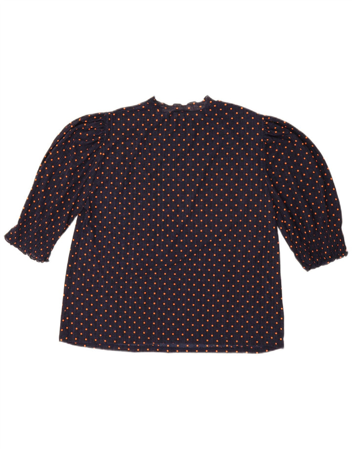 Zara Dame Bluse Top UK 14 Medium Navy Blue Polka Dot