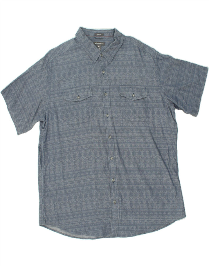 EDDIE BAUER Mens Tall Classic Fit Shirt XL Grey Fair Isle Cotton | Vintage Eddie Bauer | Thrift | Second-Hand Eddie Bauer | Used Clothing | Messina Hembry 