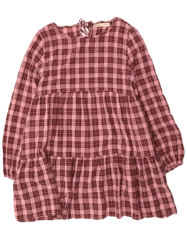 Oasis Dame Langærmet Tiered Kjole UK 16 Large Pink Ternet Polyester