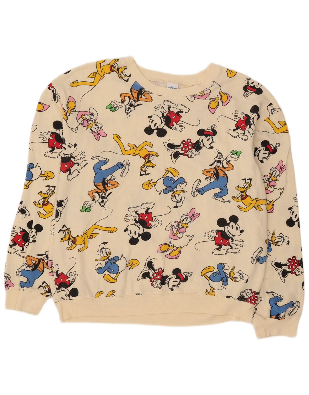 DISNEY Boys Graphic Sweatshirt Jumper 11-12 Years Large Off White Cotton