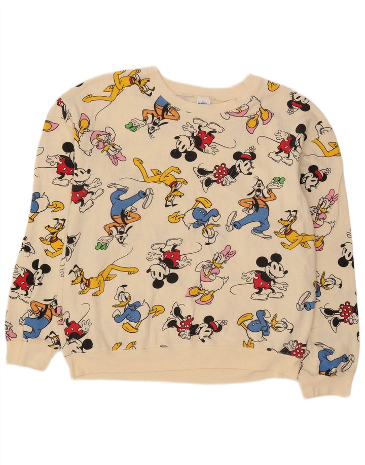 DISNEY Boys Graphic Sweatshirt Jumper 11-12 Years Large Off White Cotton