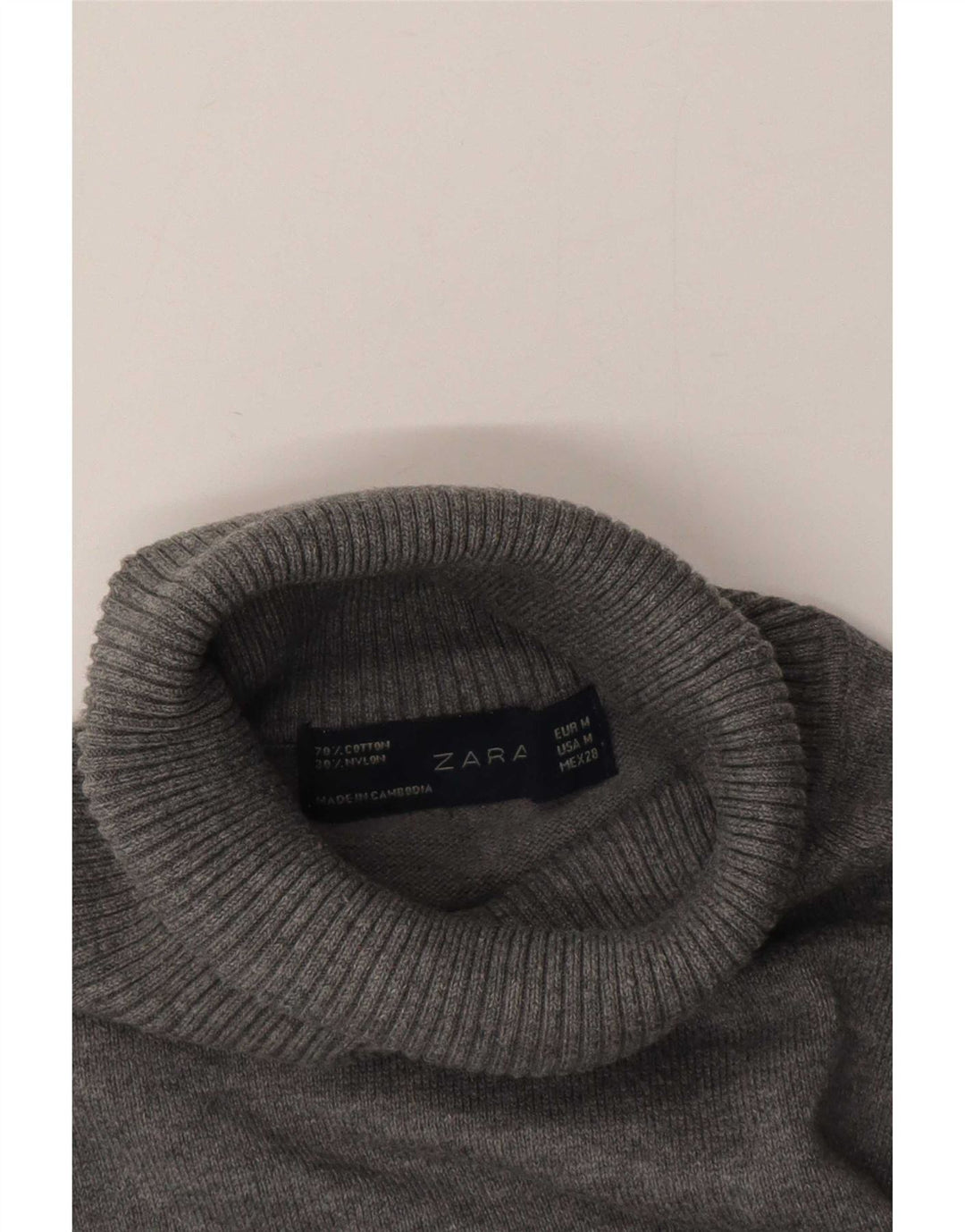Zara Dame Rullehals Sweater UK 14 Medium Grå Bomuld