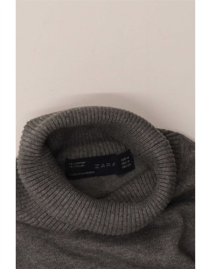 Zara Dame Rullehals Sweater UK 14 Medium Grå Bomuld
