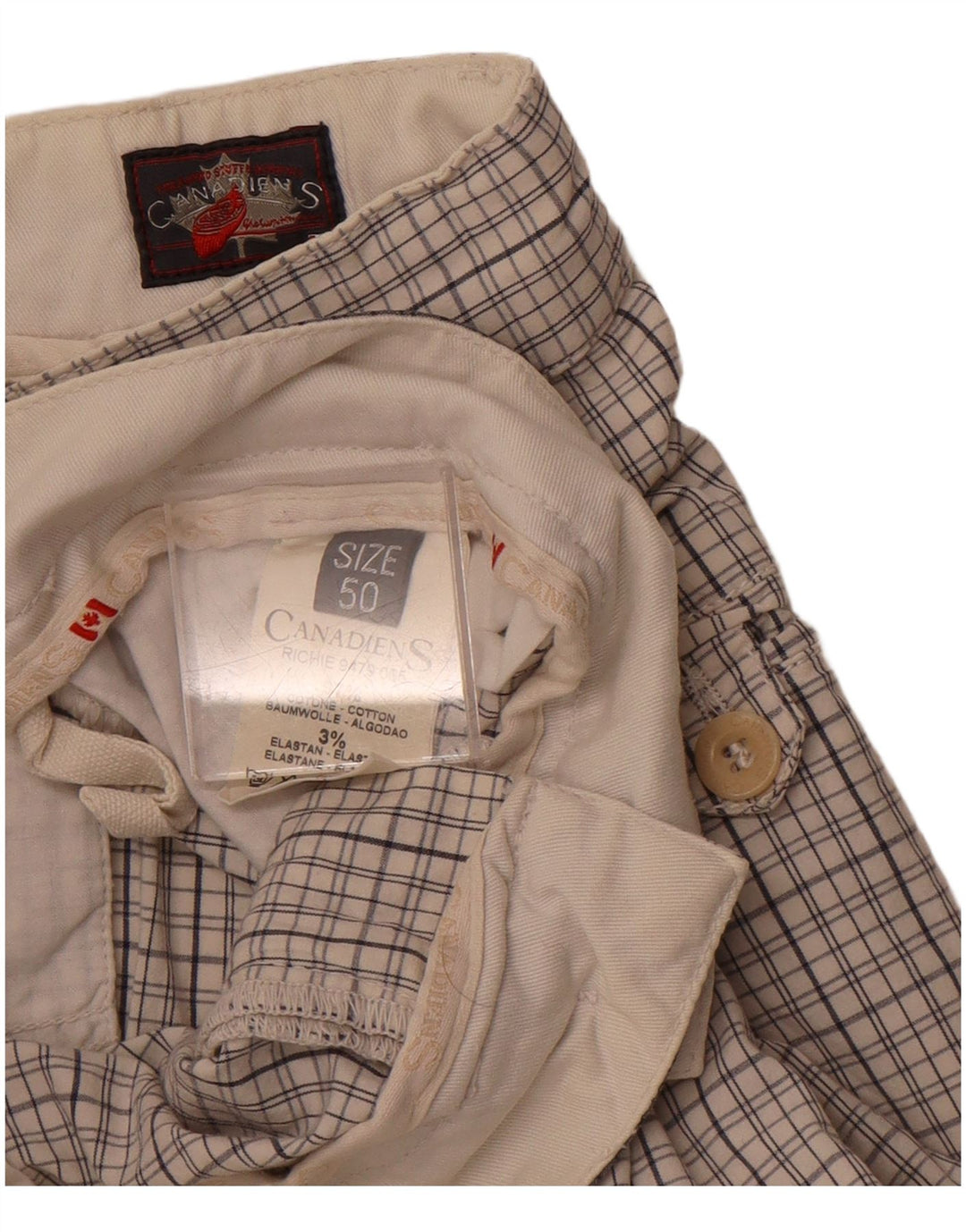 CANADIENS Mens Chino Shorts IT 50 Large W36  Off White Check Cotton
