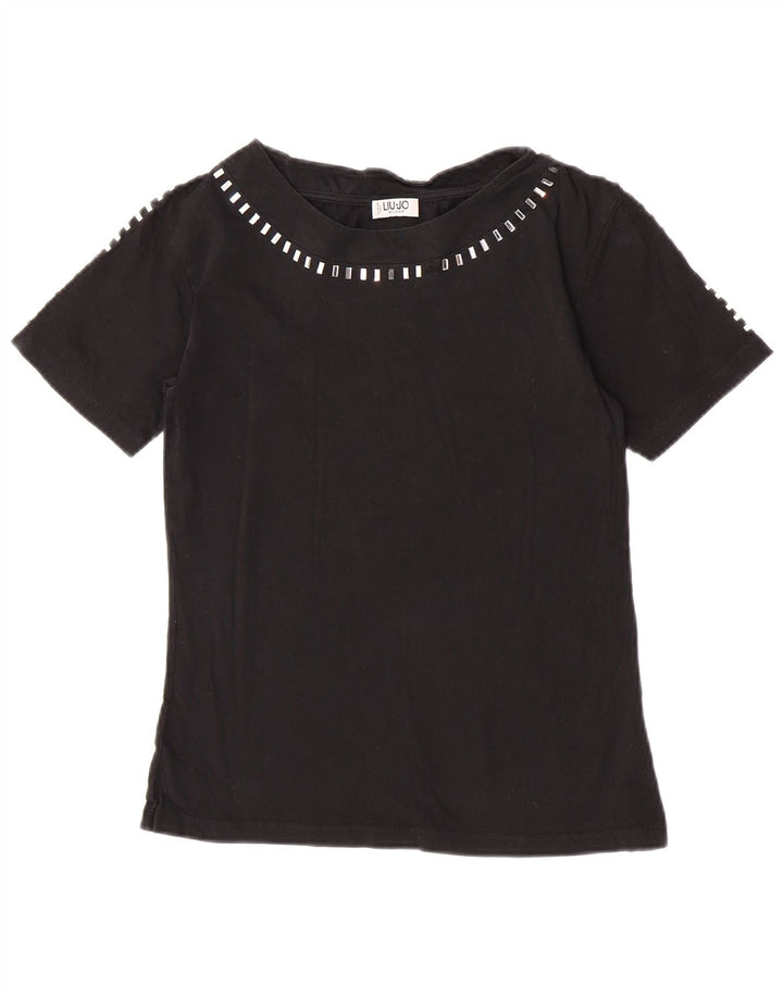 Liu Jo Dame T-Shirt Top UK 10 Lille Sort Bomuld