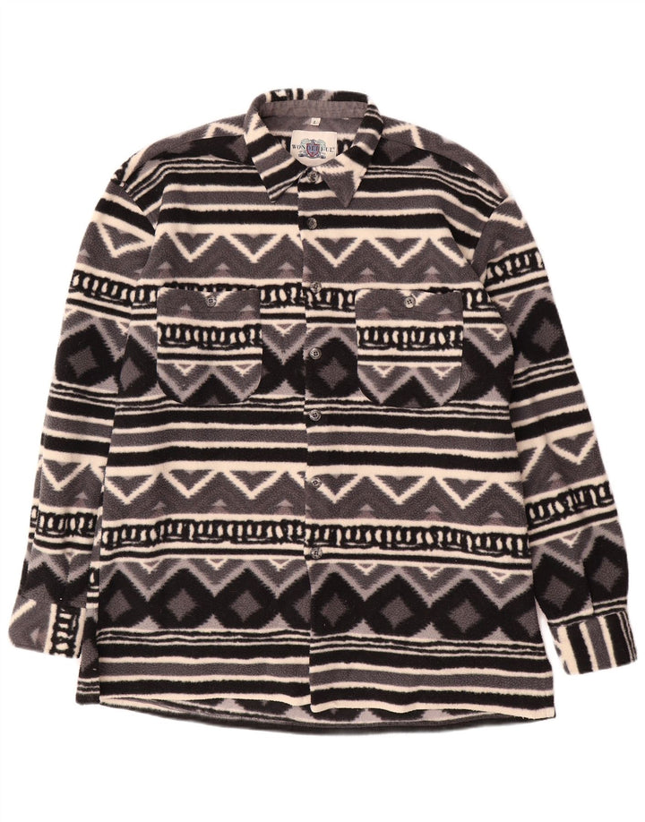 Vintage Herre Overshirt Fleeceskjorte Stor Grå Geometrisk