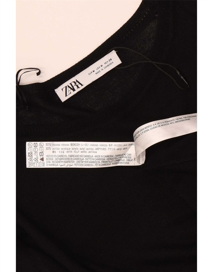 Zara Dame Boat Neck Jumper Sweater UK 14 Medium Black Viscose