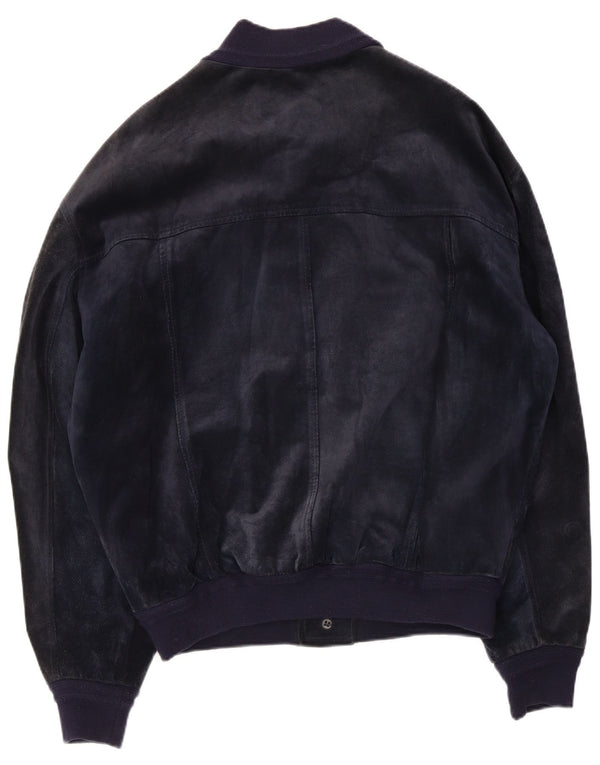 Bayside Herre Ruskind Bomber Jacket UK 40 Large Navy Blue Læder
