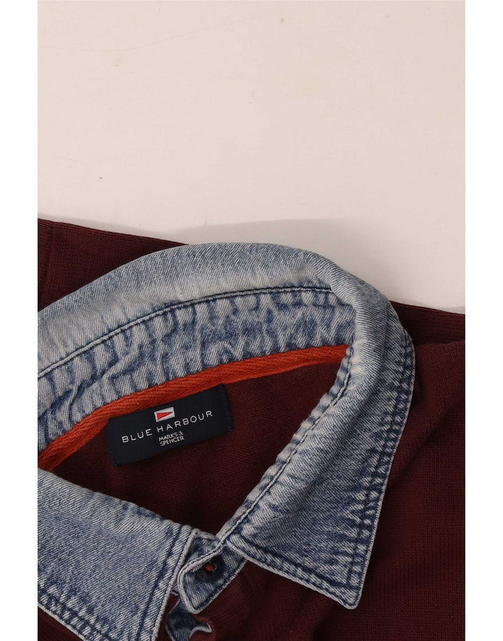 Marks & Spencer Herre Blue Harbor Polo Neck trøje Sweater Large Maroon
