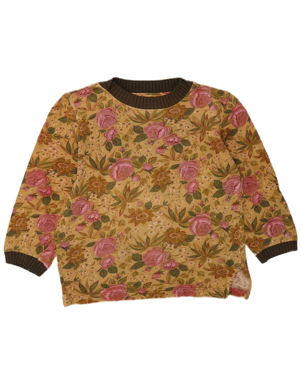 Vintage Dame Sweatshirt Jumper IT 44 Medium Yellow Floral Cotton