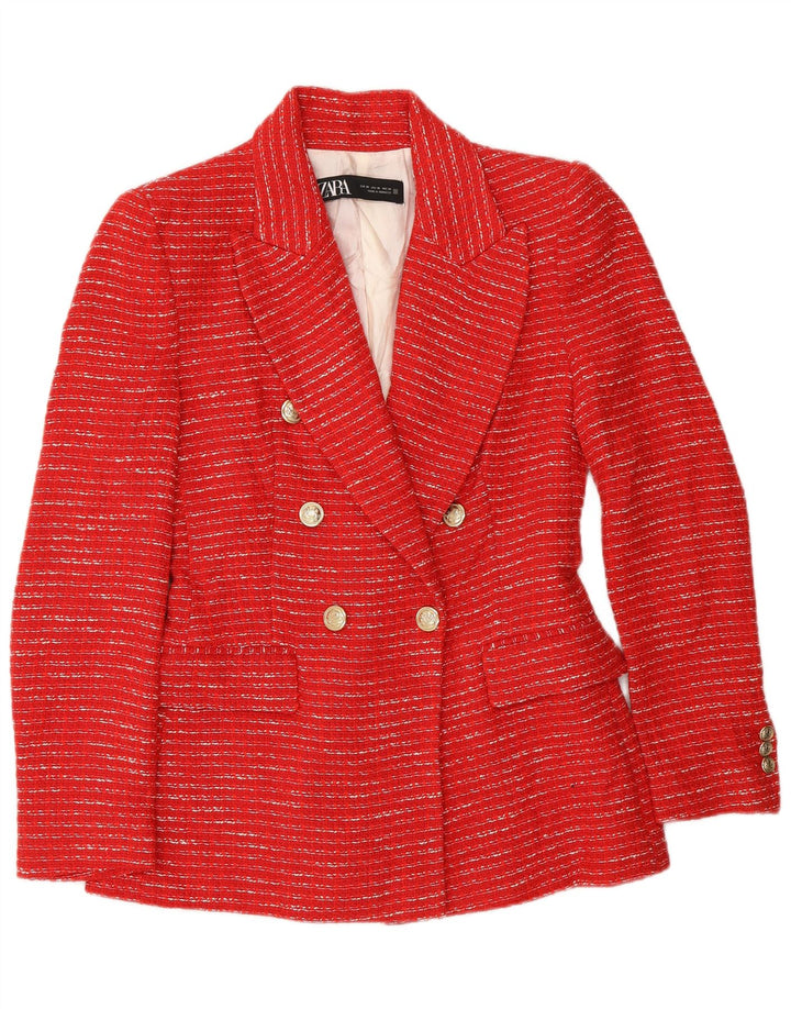 Zara Dame Dobbeltradet Blazer Jacket UK 6 XS Rødstribet