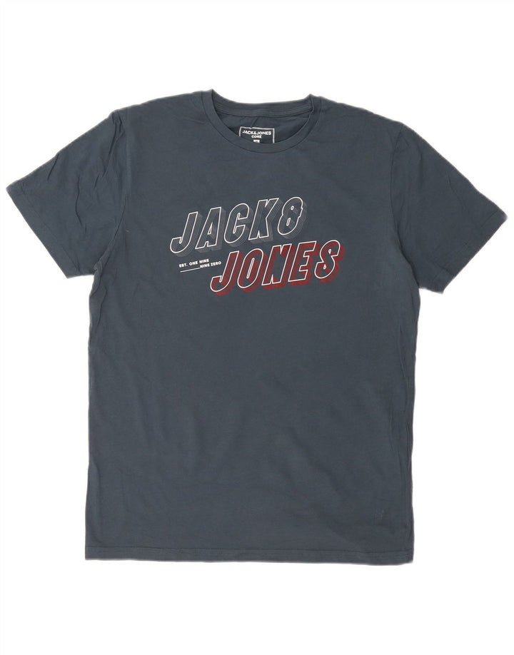 JACK & JONES Herre grafisk T-shirt top mellem marineblå bomuld