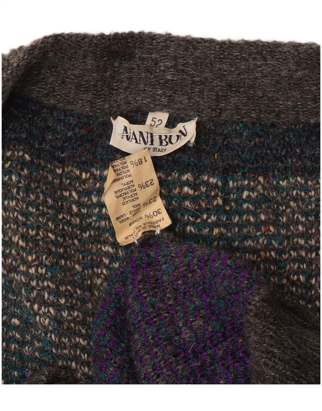 NANI BON Herre Cardigan Sweater IT 52 Stor Grå Colourblock Uld