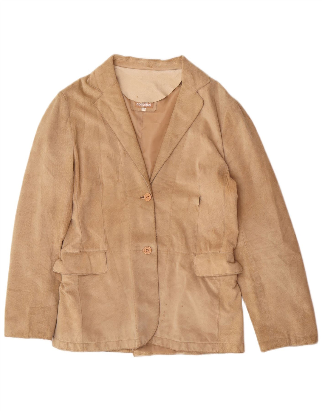 Conbipel Dame 2-knaps Ruskind Blazer Jacket IT 48 XL Beige Læder