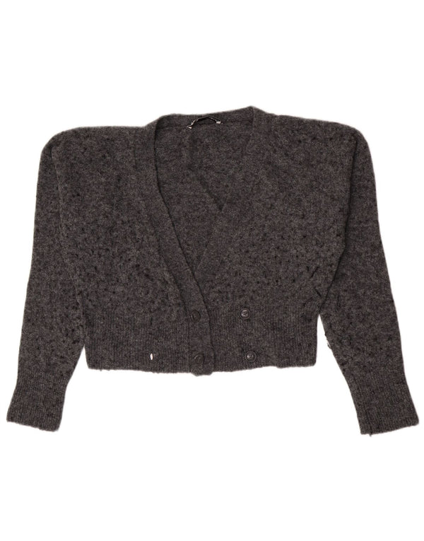 Zara Womens Crop Cardigan Sweater UK 14 Medium Grey Flecked