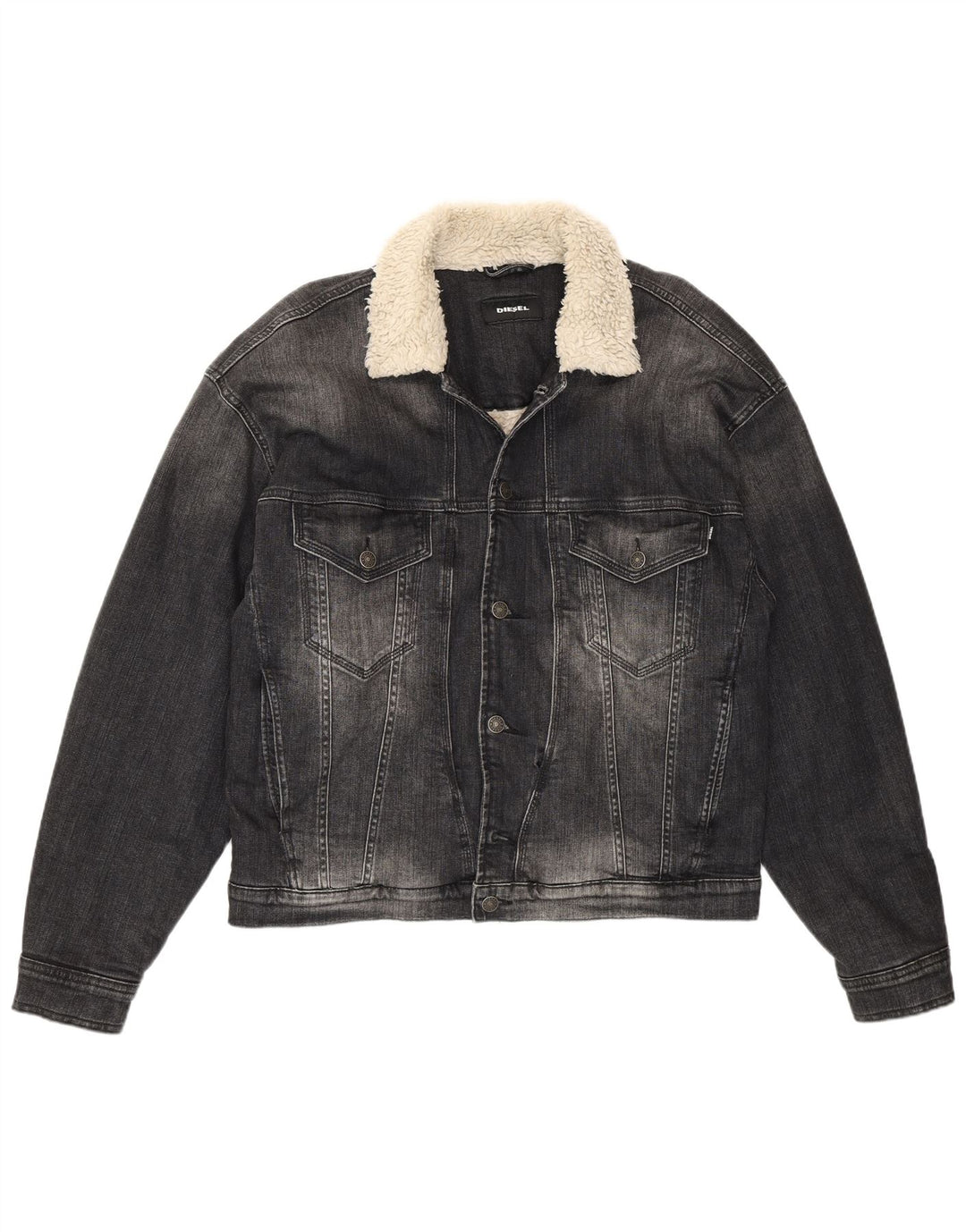DIESEL Herre Denim Sherpa Jacket UK 40 Stor Grå Bomuld