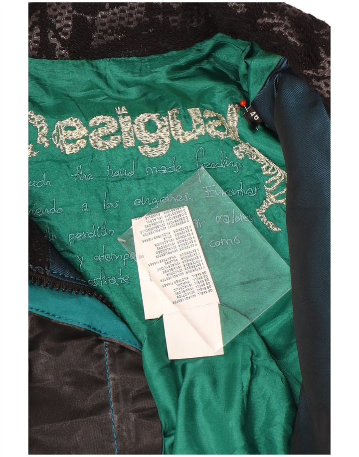 Desigual Womens Graphic Bomber Jacket EU 46 XL Sort Patchwork Polyester