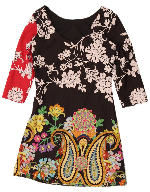 Desigual Dame 3/4 ærmet A-line kjole EU 36 Small Black Floral Polyester