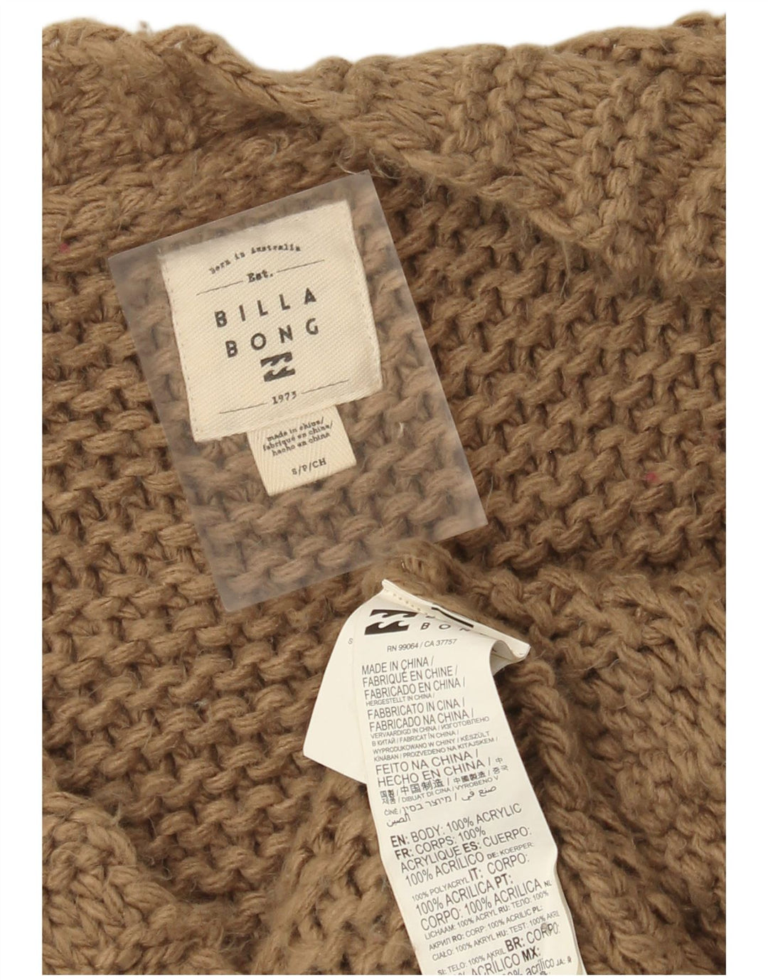 Billabong Womens Oversized Open Cardigan Sweater UK 10 Small Brown Acryl