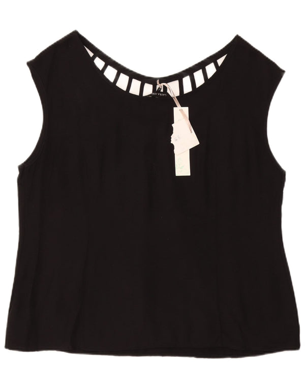 LAURA ASHLEY Dame ærmeløs bluse Top UK 18 XL Sort Viscose