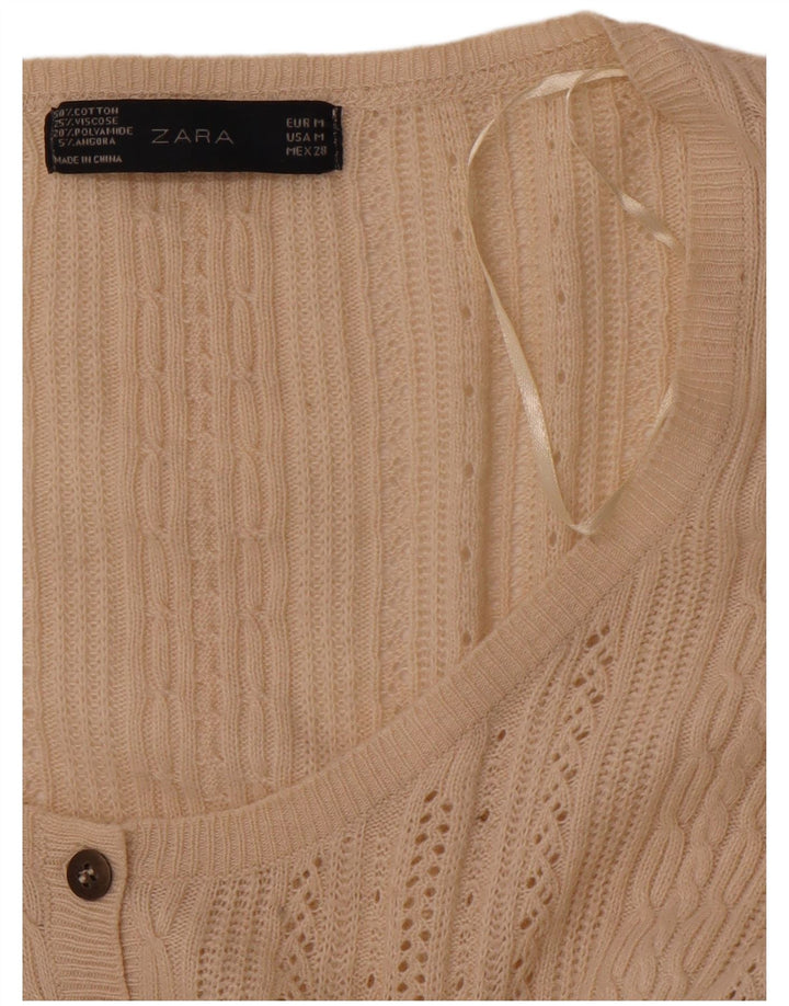 ZARA Cardigan sweater til kvinder UK 12 Medium Beige Bomuld