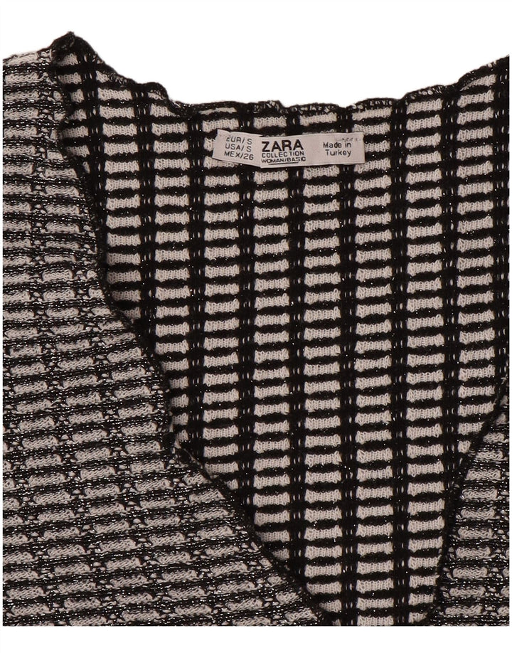 ZARA Womens Crop Blouse Top UK 10 Small Black Geometric