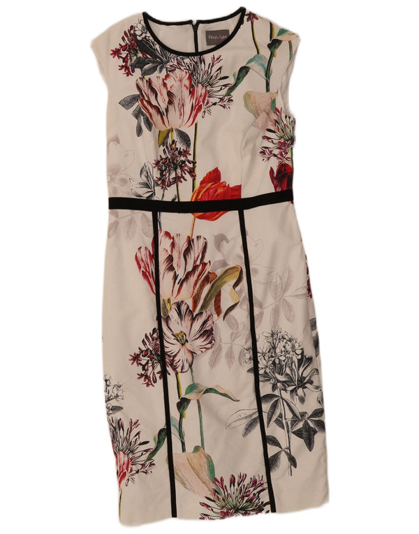 Phase Eight Womens Sleeveless Sheath Dress UK 14 Medium White Floral Cotton