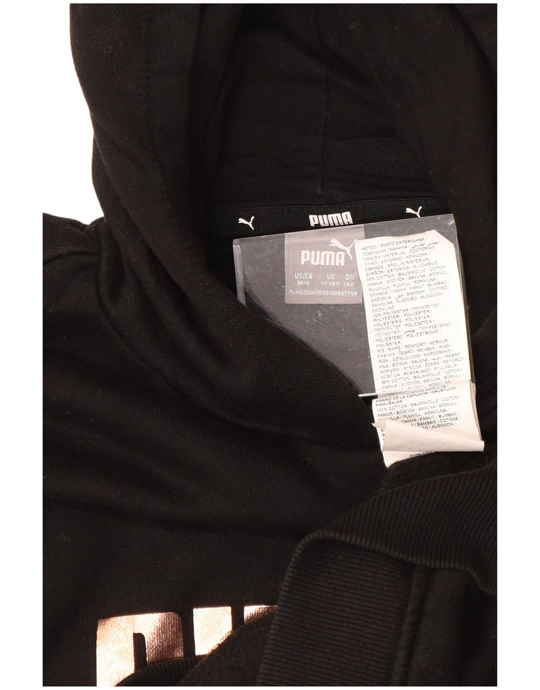PUMA Grafisk hættetrøje til piger 11-12 år Sort bomuld
