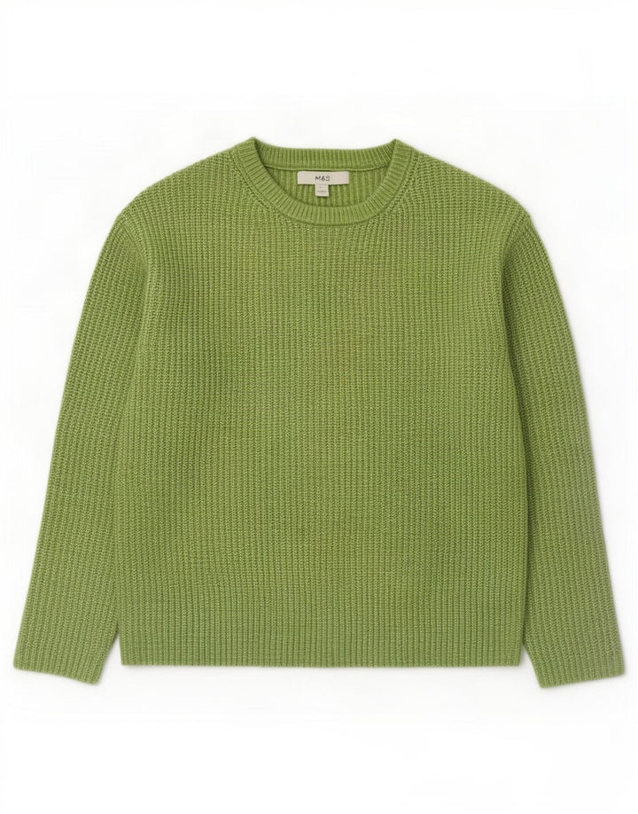 Marks & Spencer Dame Boat Neck Jumper Sweater UK 10 Small Green Polyester