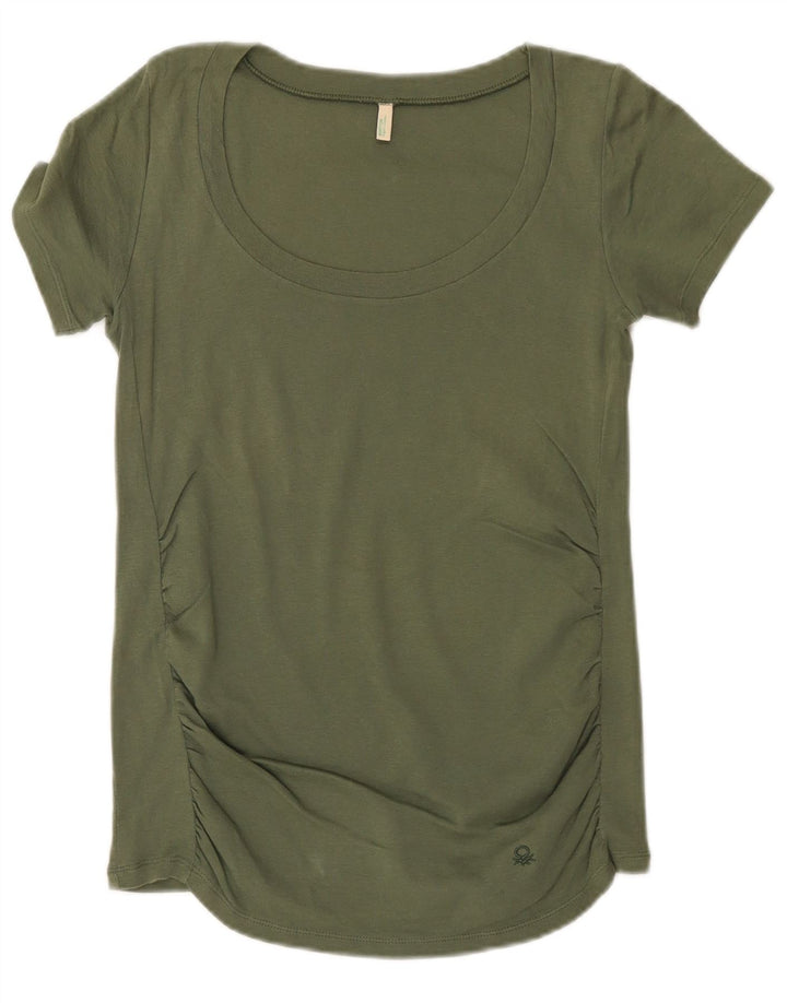 Benetton Dame T-Shirt Top UK 10 Small Khaki