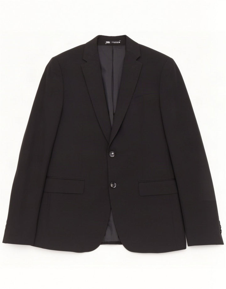 Zara Blazerjakke til mænd med 2 knapper EU 48 Medium Sort Polyester